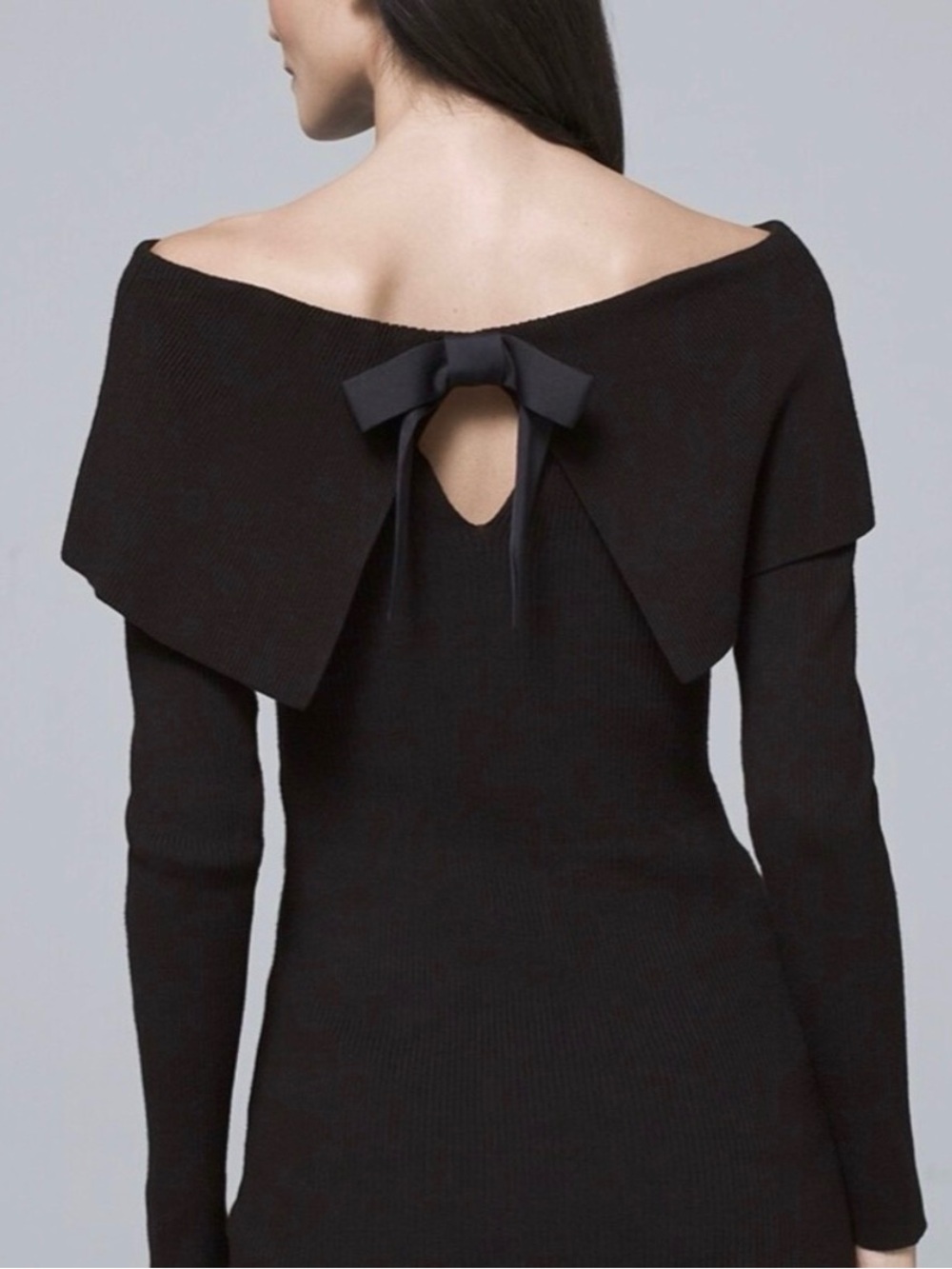 White House Black Market Black Off-the-Shoulder Sweater with Back Bow
